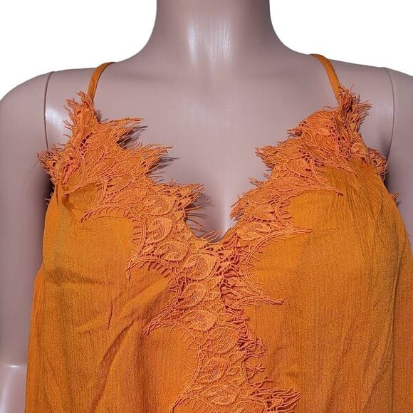 Glam sleeveless orange surplice lace detail tank top S,M,L - Picture 4 of 7